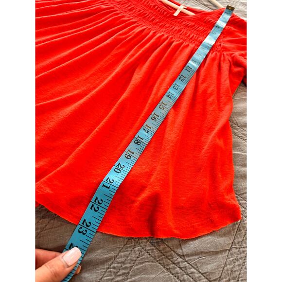 Free People Women's Linen Blend Smocked Dani Tee T Shirt Top Red Size XS‎ - Picture 12 of 12